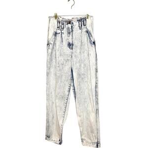 Vintage 80s Acid Wash Super High Nipped Waist Pleated Barrel Leg Cuffed Jeans 14